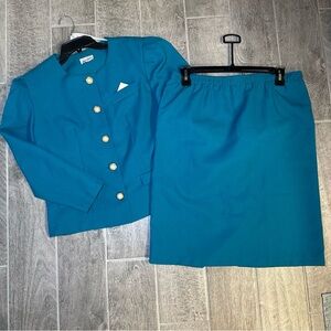 Vintage 80s, 2pc Skirt and Jacket Set, Pearl Accents, Beautiful Teal Color
